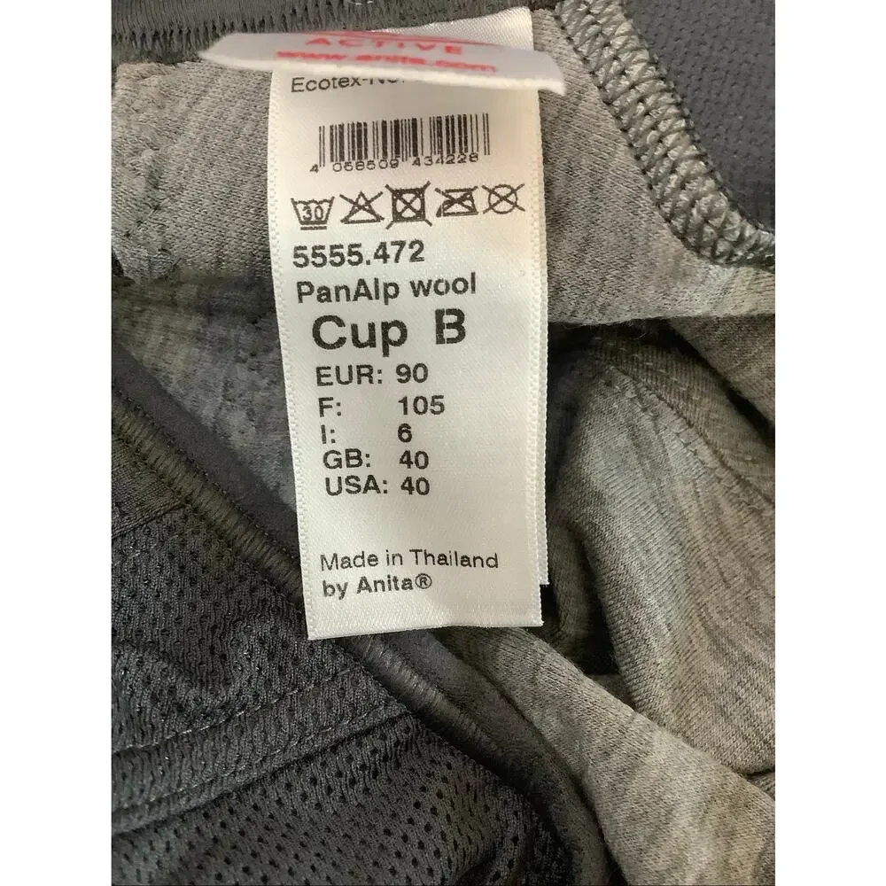 Anita Active Women's 40B Gray PanAlp Wool Firm Support Softcup Sports Bra C12-4
